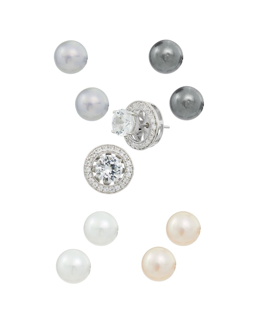 Savvy Cie Silver 8mmmm Pearl Cz Post Earrings