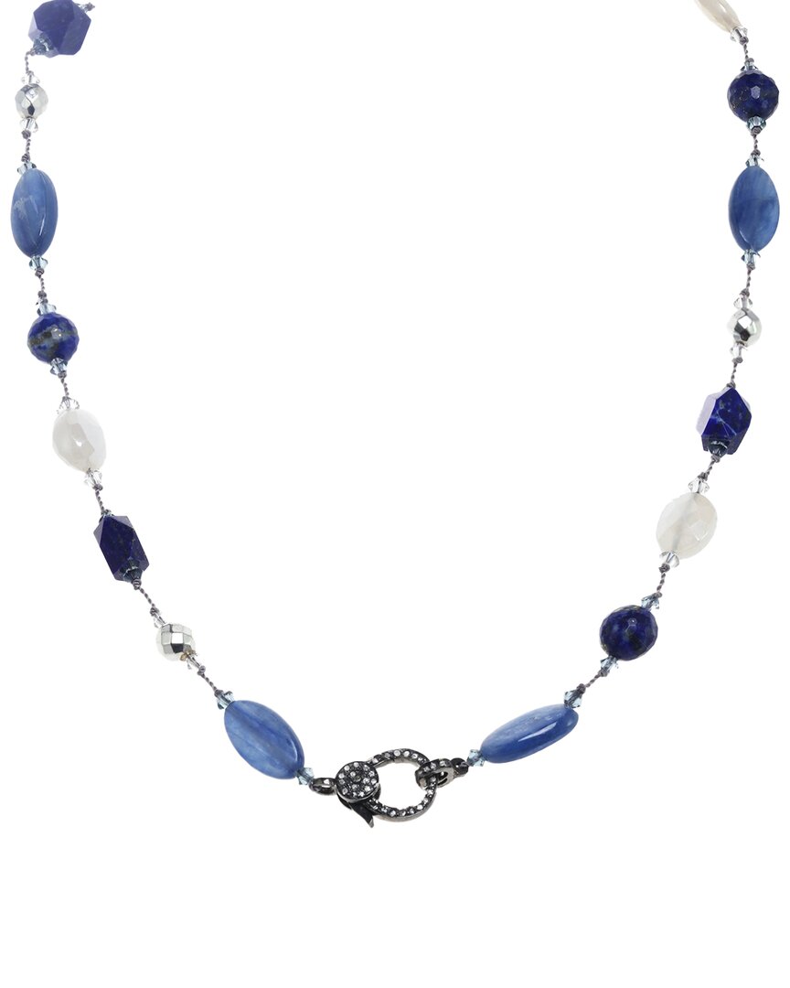 MARGO MORRISON MARGO MORRISON SILVER 0.57 CT. TW. DIAMOND & KYNITE, LAPIS, PYRITE, MOONSTONE NECKLACE