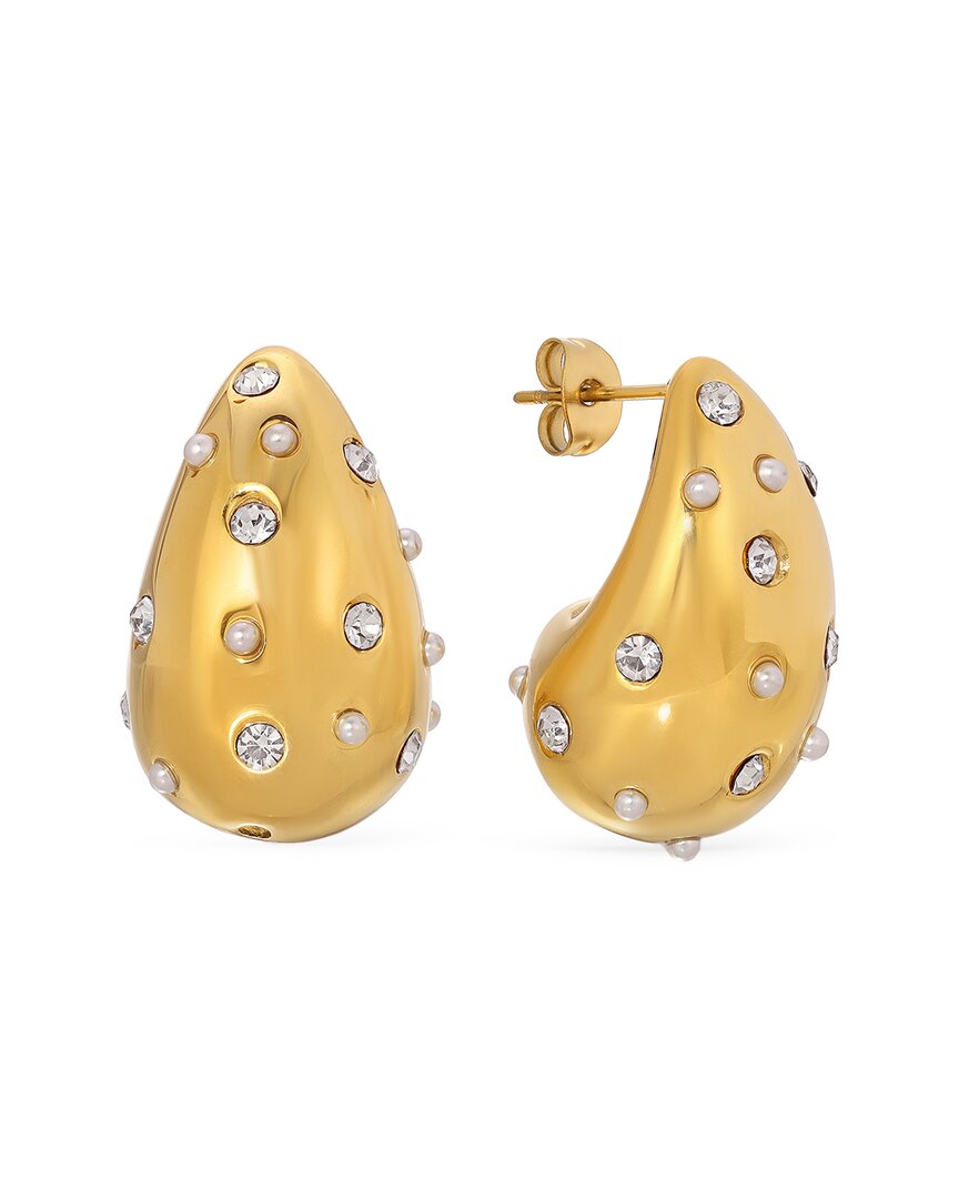 Eye Candy La Women's Luxe Lolo 14k Goldplated, Cubic Zirconia & Simulated Pearl Bean Earrings