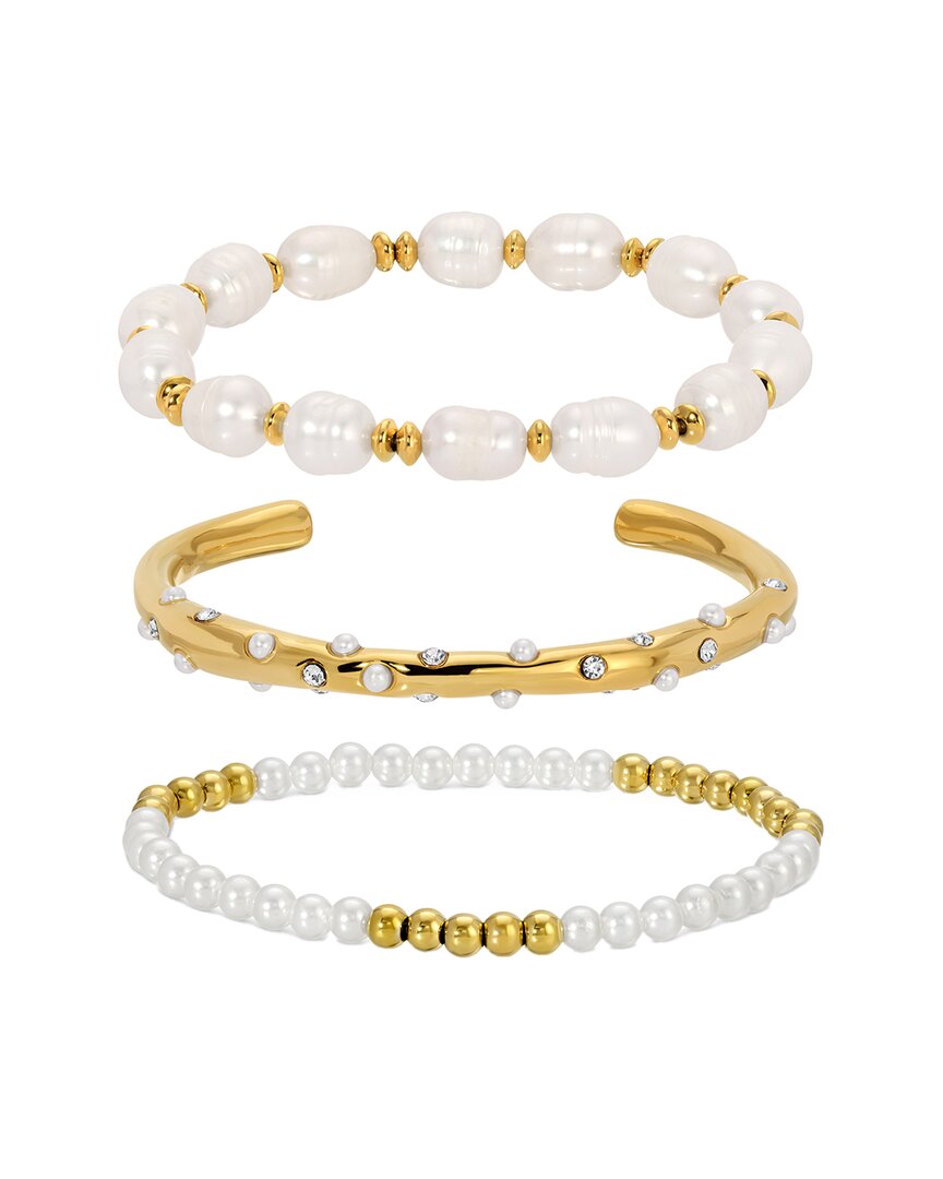 Eye Candy La Women's Amelia 3-piece 18k Goldplated & Simulated Pearl Bracelet Set