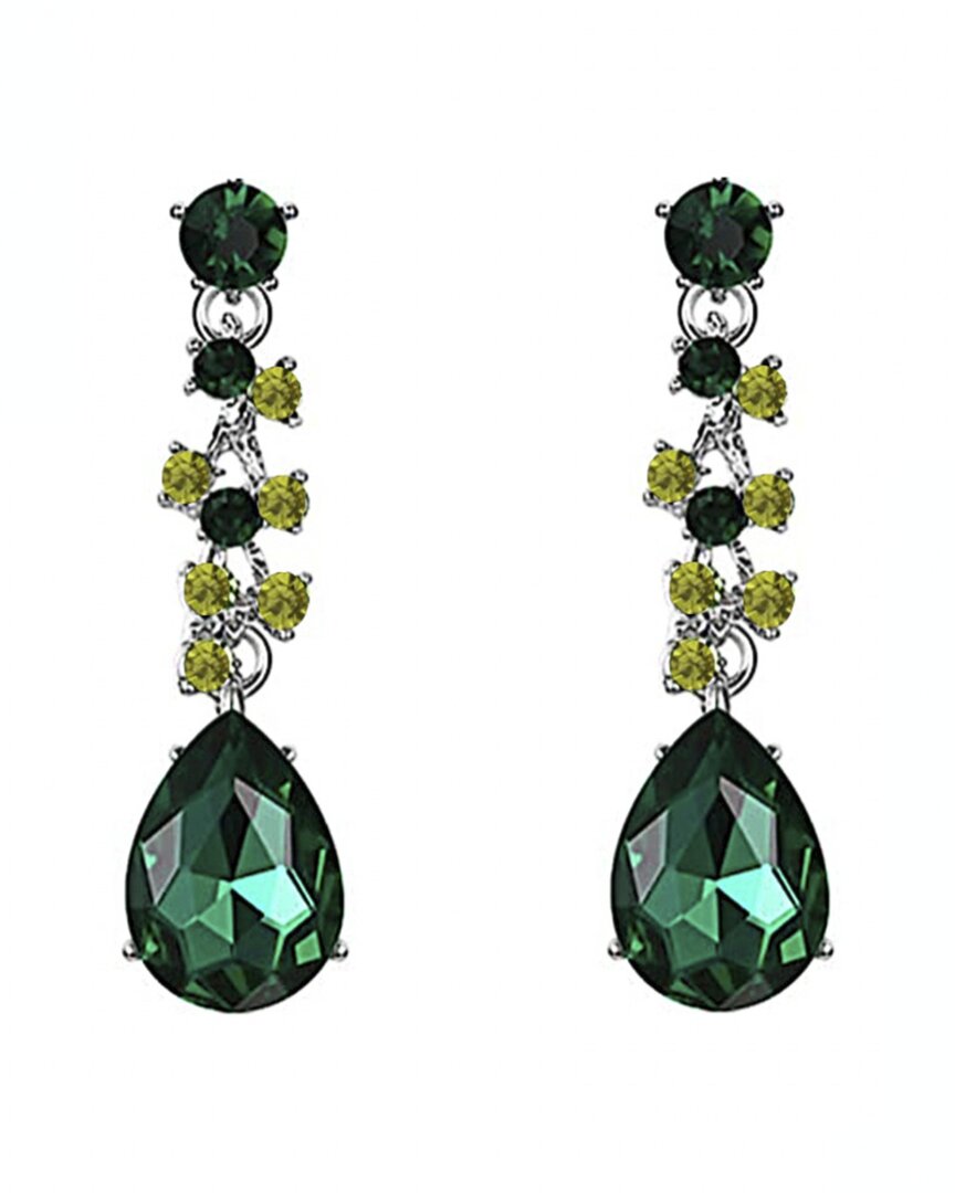 Liv Oliver Silver Plated Crystal Drop Earrings In Green