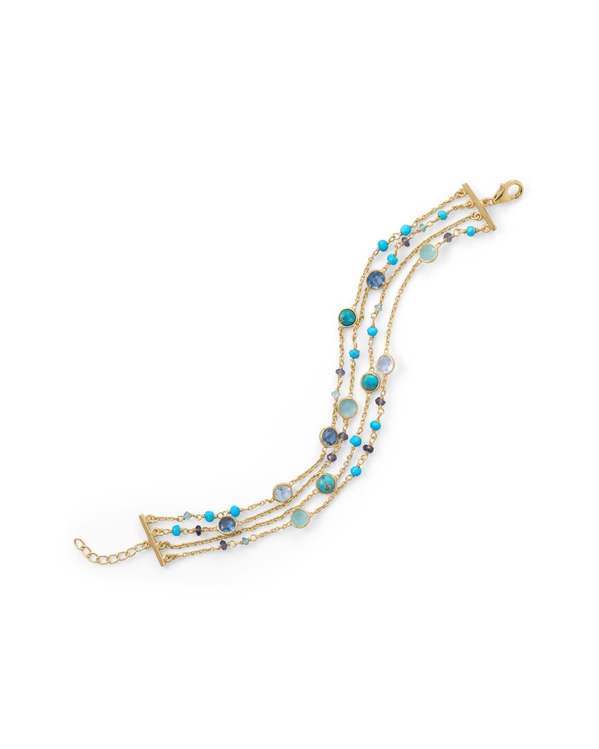 Liv Oliver 18k Gold Multi Row Turquoise & Blue Topaz Multi Gemstone Bracelet