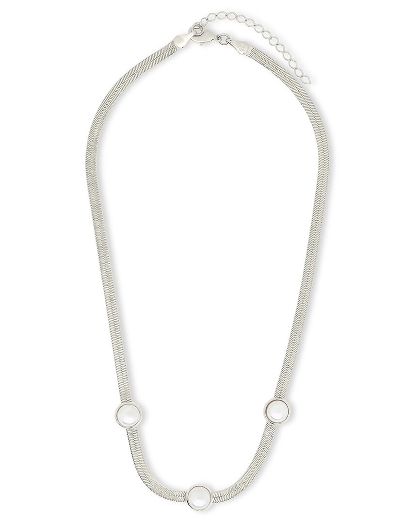 Sterling Forever Plated Cz Pamela Stationed Herringbone Necklace