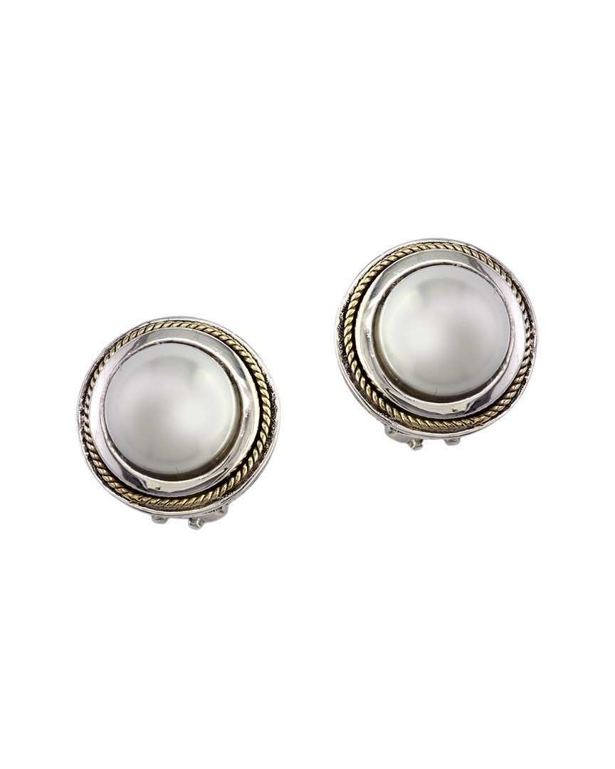 Effy Fine Jewelry Silver & 18k 8mm Pearl Earrings In Gold