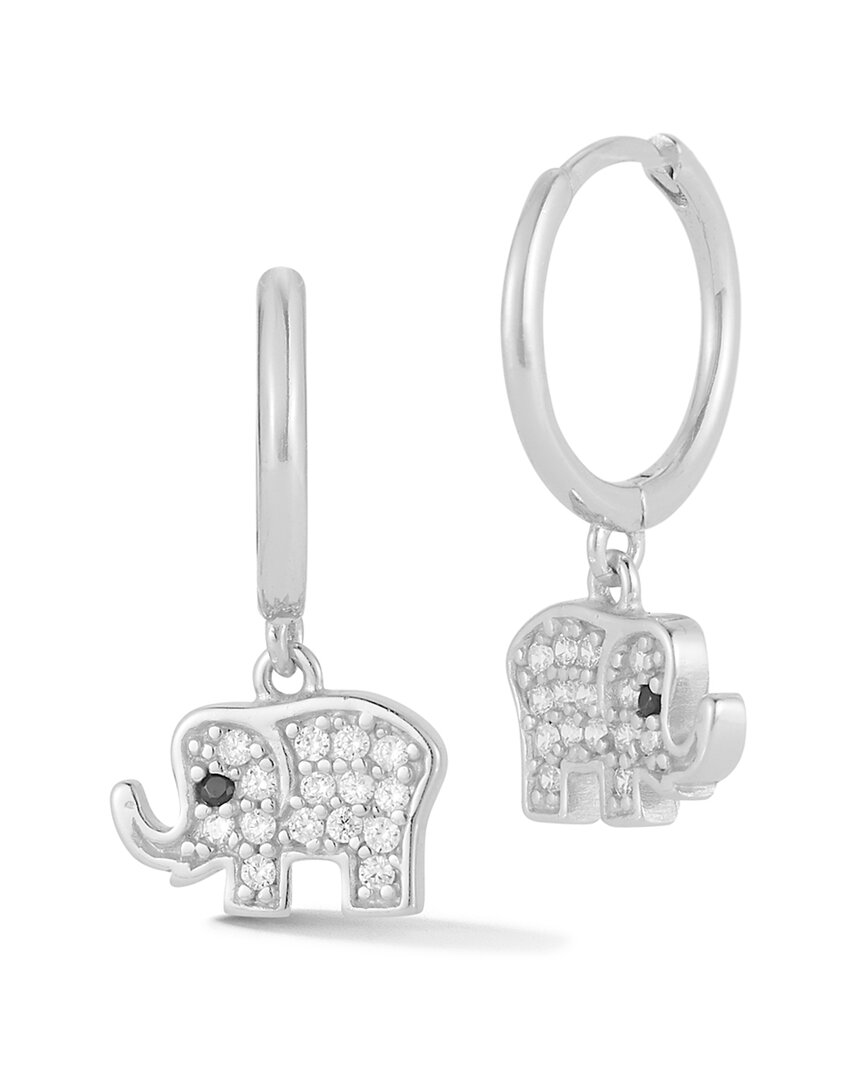 Sphera Milano Silver Cz Elephant Charm Huggie Earrings
