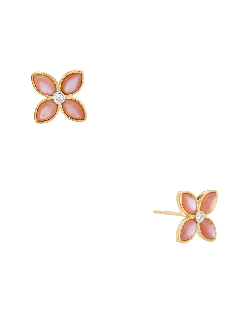 MAITRE DE DIAMANT MAITRE DE DIAMANT 18K 0.02 CT. TW. DIAMOND & PEARL EARRINGS 