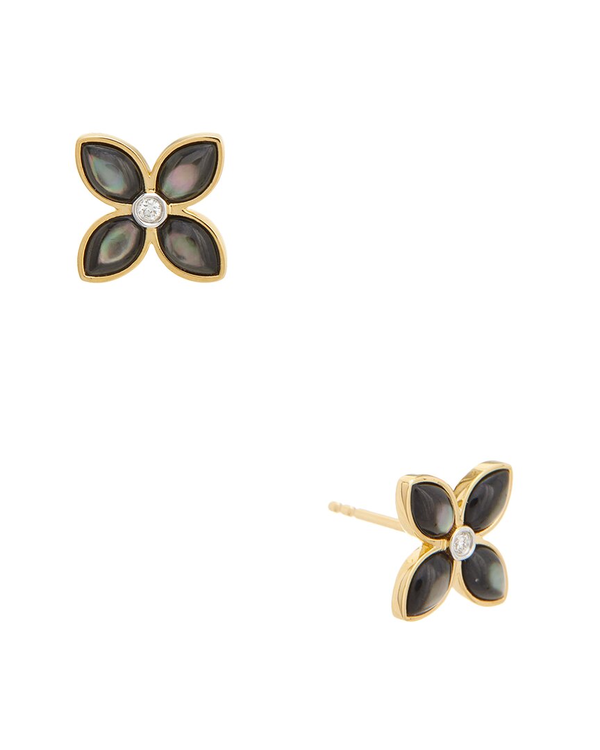 MAITRE DE DIAMANT MAITRE DE DIAMANT 18K 0.02 CT. TW. DIAMOND & PEARL EARRINGS 
