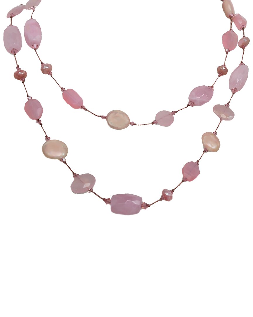 MARGO MORRISON MARGO MORRISON SILVER ROSE QUARTZ COMBO & PINK CHALCEDONY & PEARL NECKLACE