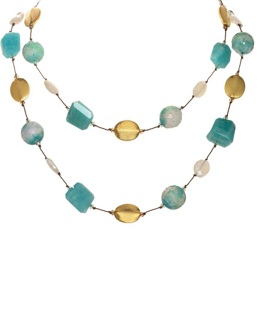 MARGO MORRISON MARGO MORRISON VERMEIL WHITE MINT GREEN AGATE, AMAZONITE, WHITE CHALCEDONY TOGGLE NECKLACE