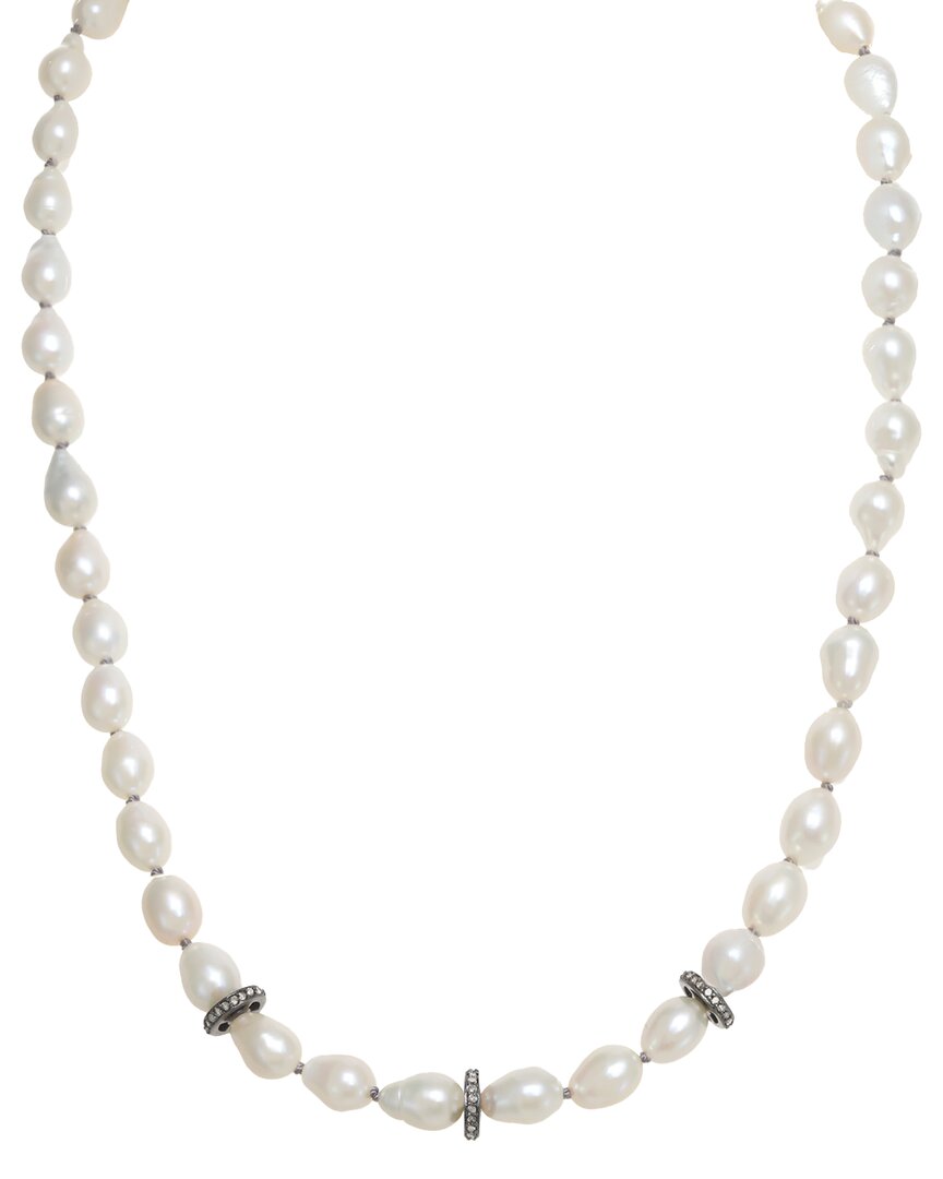 MARGO MORRISON MARGO MORRISON SILVER 0.57 CT. TW. DIAMOND & 7-8MM PEARL NECKLACE