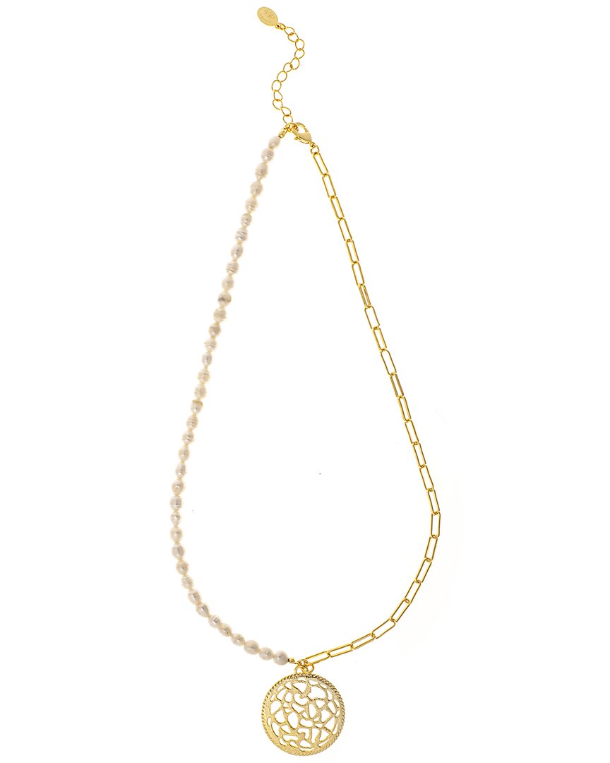 Rivka Friedman 18k Plated 5mm Pearl Disc Drop Necklace
