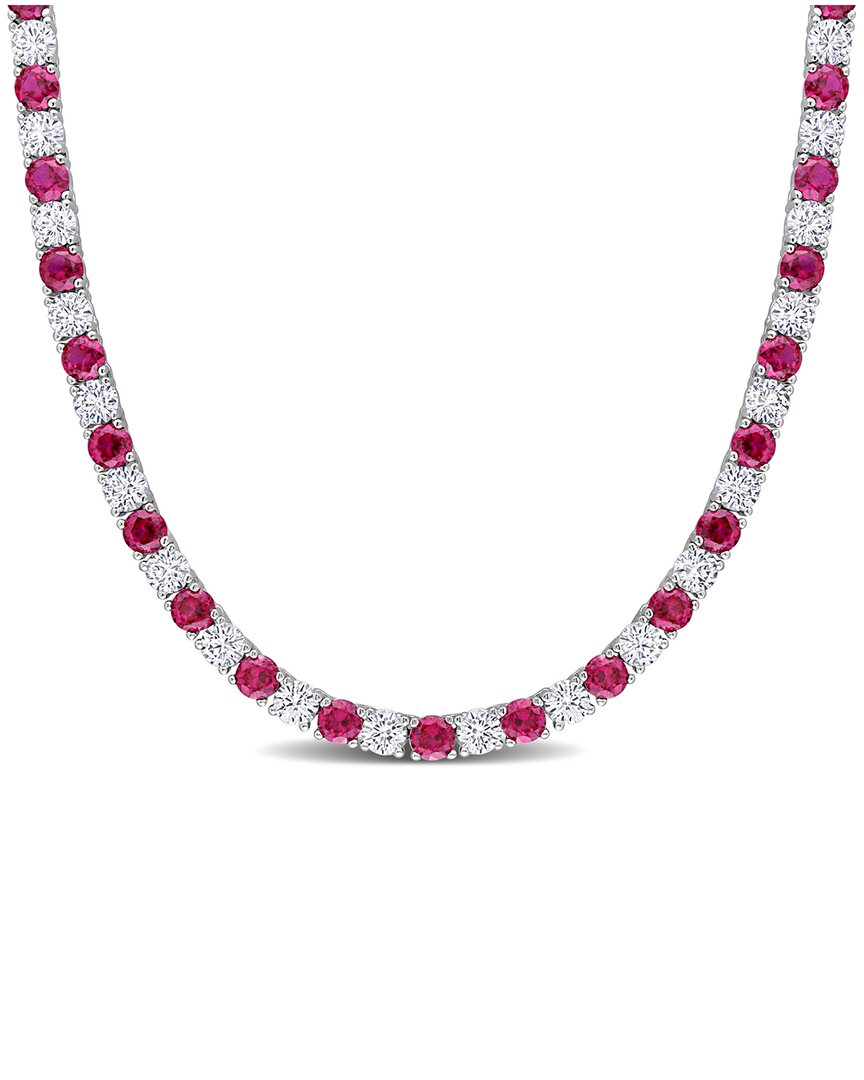 Rina Limor Silver 33.00 Ct. Tw. Lab-grown Ruby & Sapphire Necklace