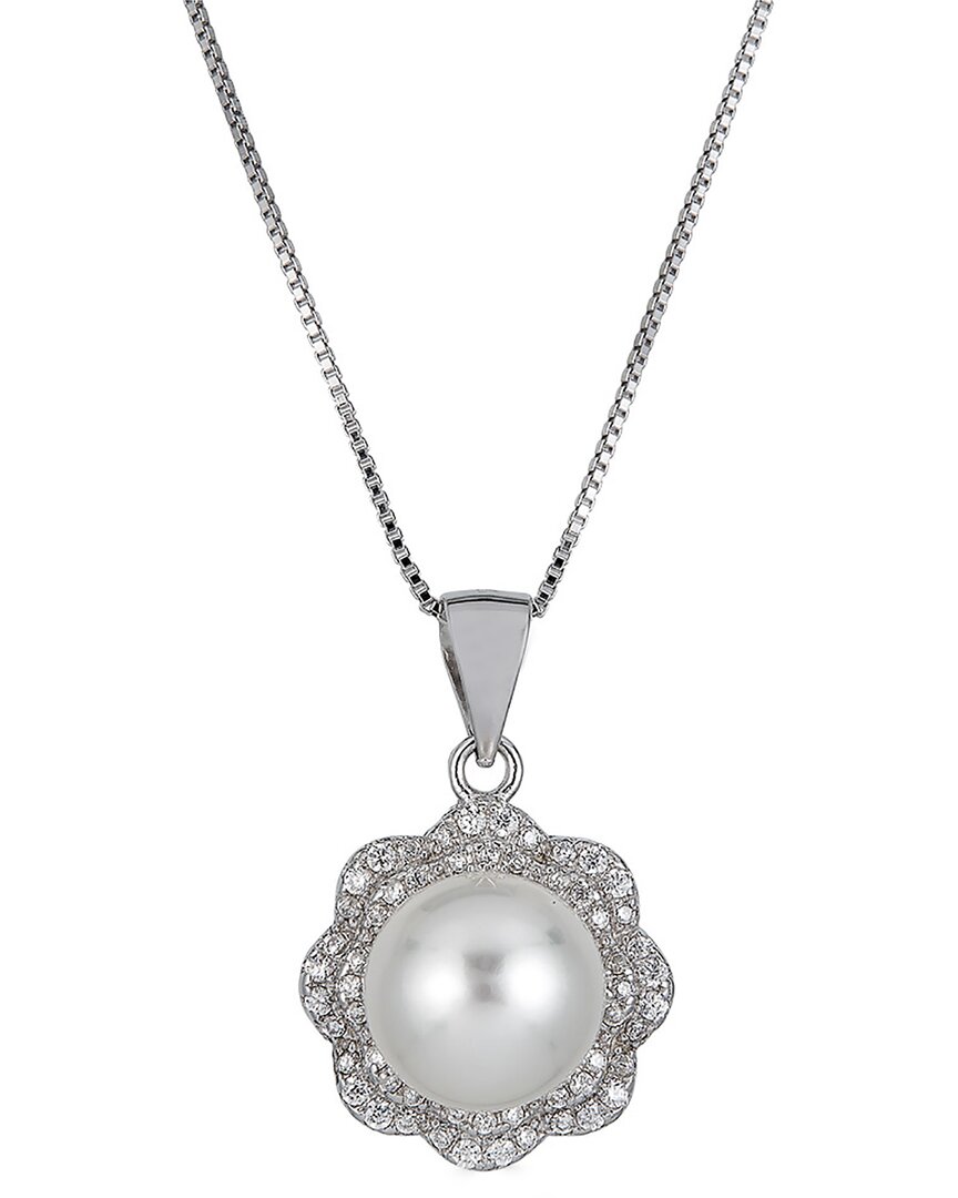 Belpearl Silver 9-10mm Pearl Cz Pendant Necklace
