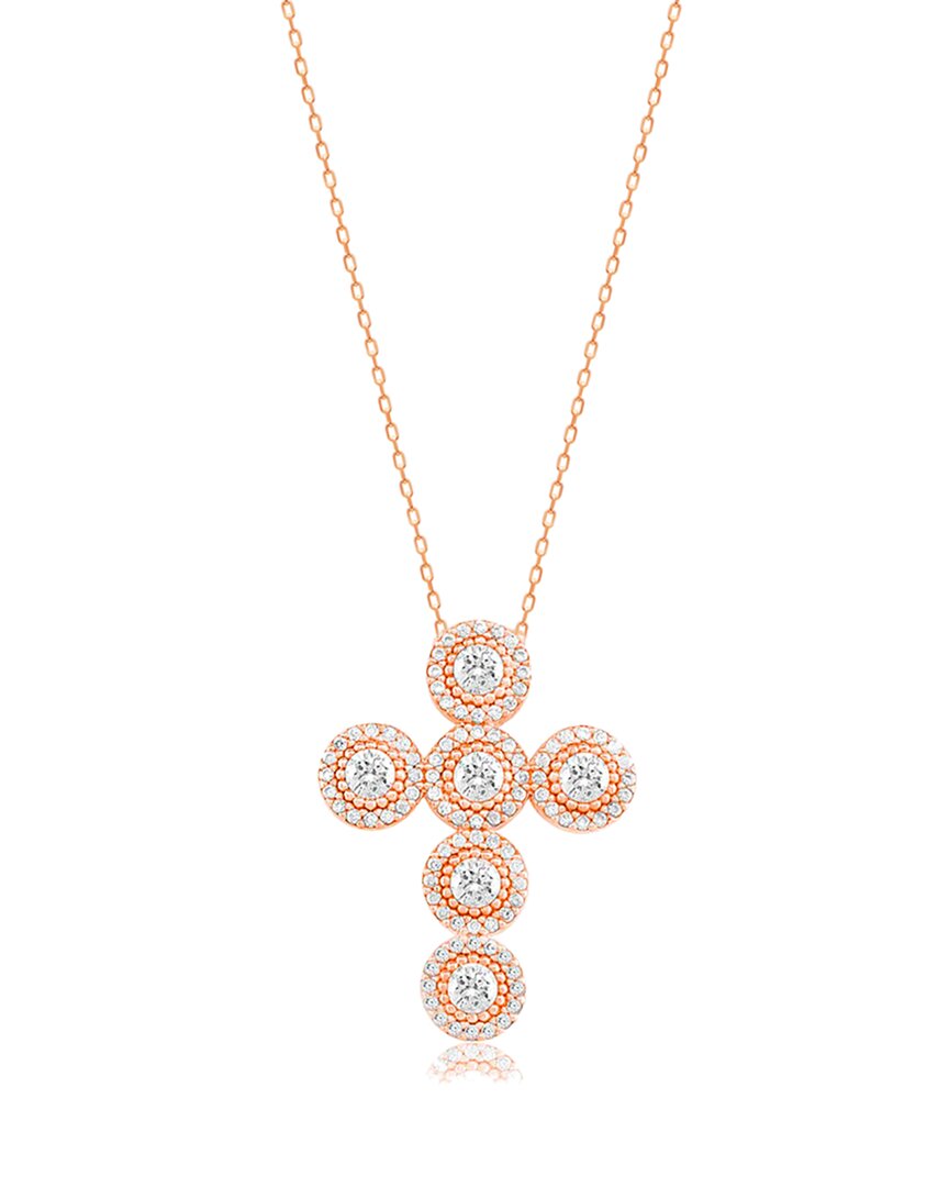 Gabi Rielle Love In Bloom 22k Rose Gold Over Silver Cz Halo Cross Pendant Necklace