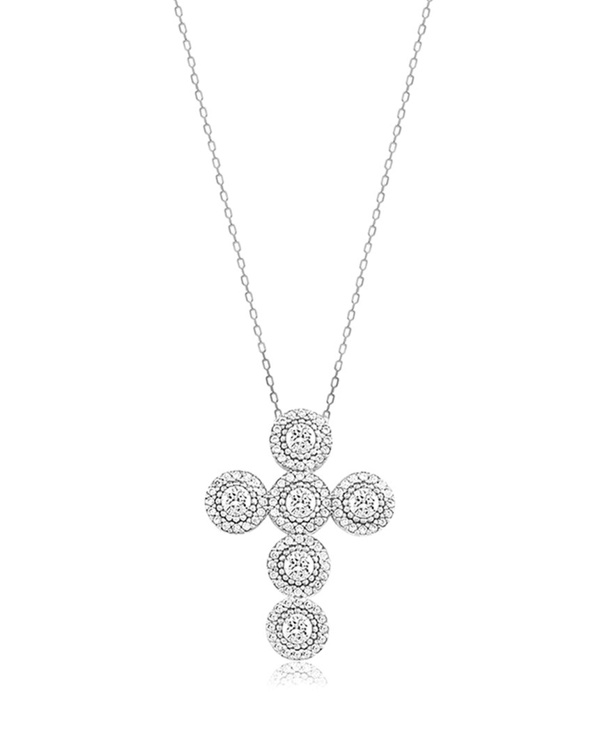 Gabi Rielle Love In Bloom Silver Cz Halo Cross Pendant Necklace