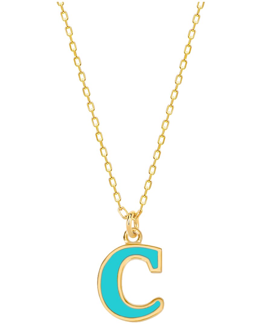 Gabi Rielle Vacay Dreamy Collection 14k Gold Plated Sterling Silver Turquoise French Enamel Initial Necklace