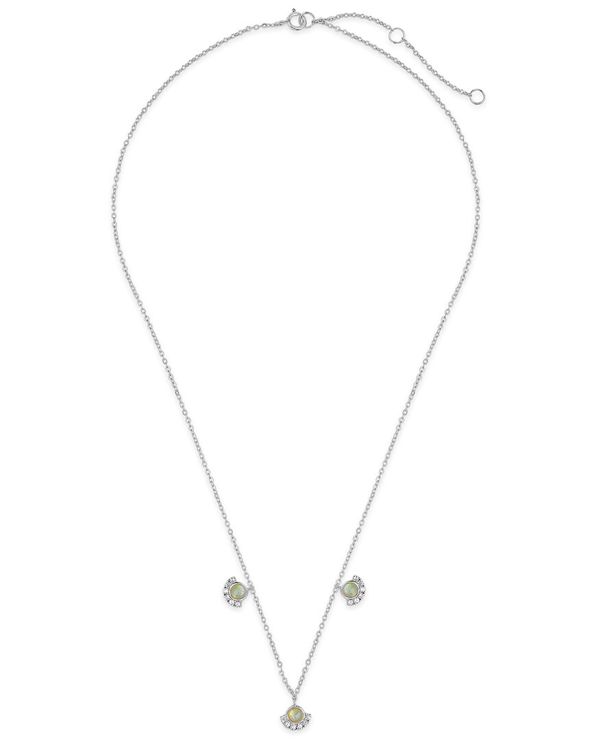 Sterling Forever Silver 0.30 Ct. Tw. Opal Cz Half Halo Pendant Necklace