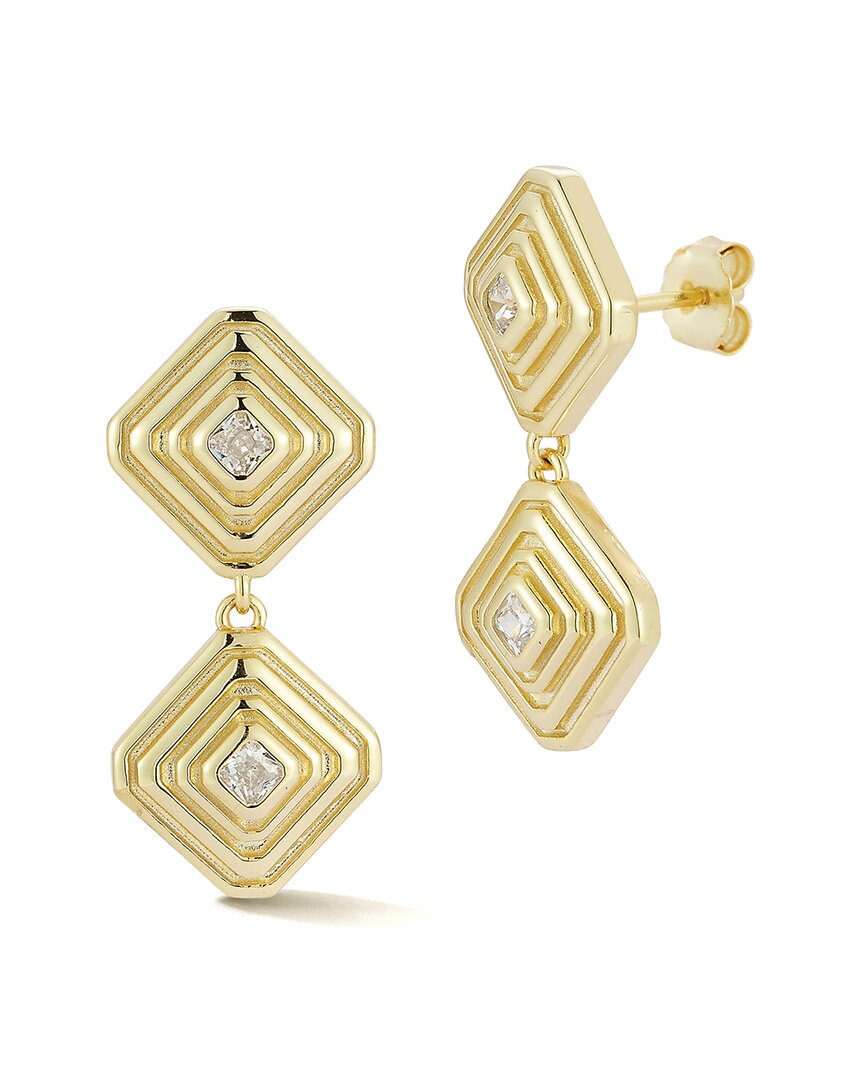 Glaze Jewelry 14K Plated Silver CZ Ribbed Square Drop Earrings