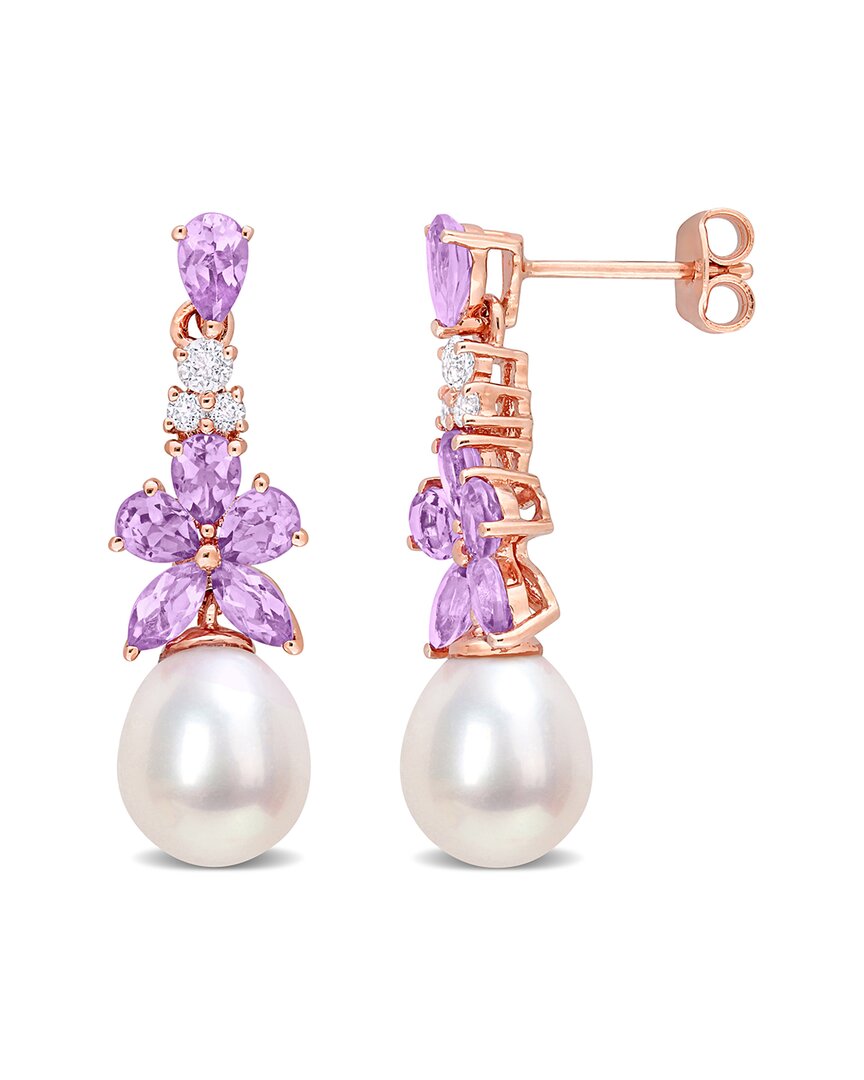 Rina Limor 18k Rose Gold Over Silver 2.26 Ct. Tw. Gemstone 8.5-9mm Pearl Drop Earrings