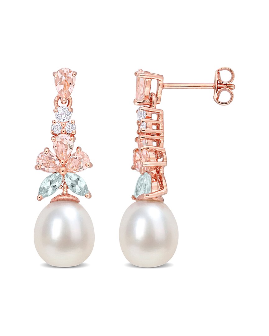 Rina Limor 18k Rose Gold Over Silver 2.22 Ct. Tw. Gemstone 8.5-9mm Pearl Drop Earrings