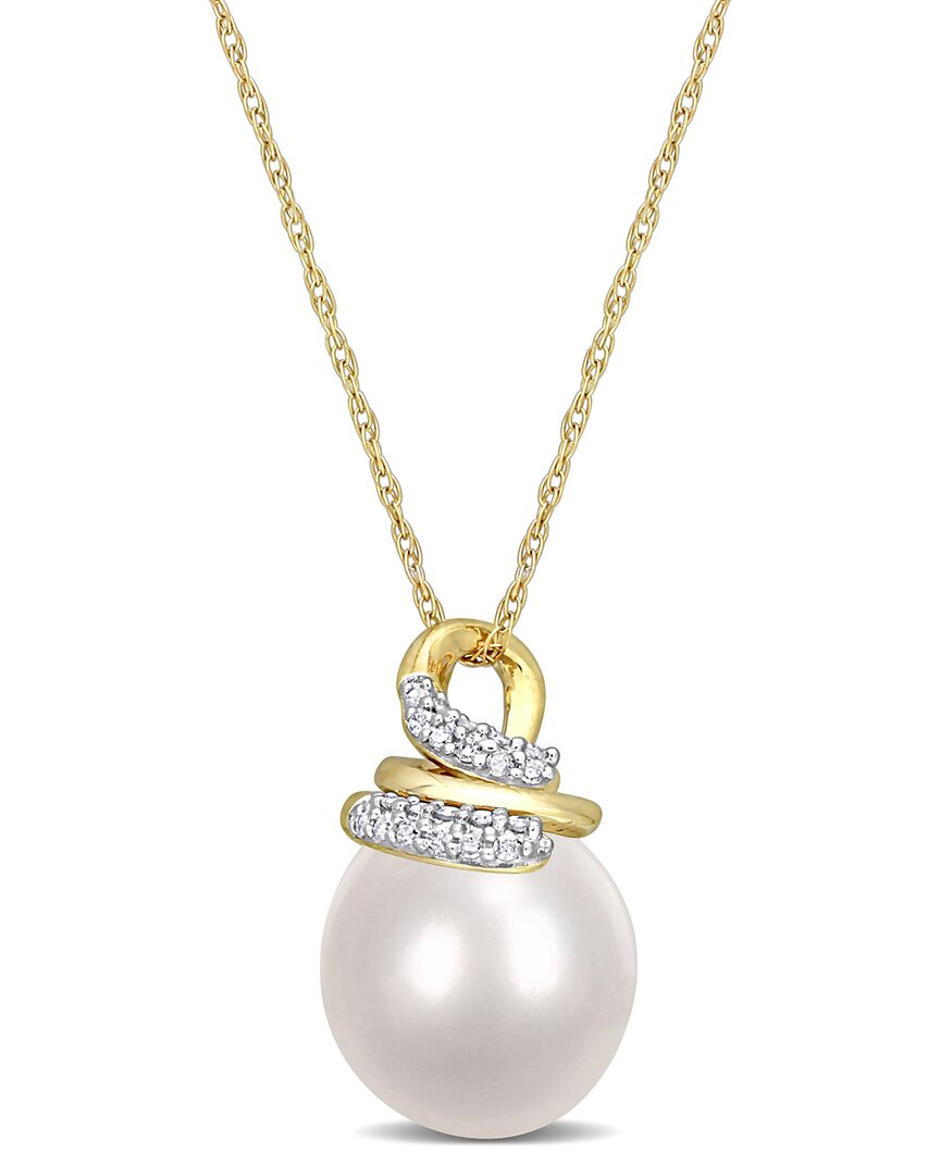 Shop Rina Limor 10k 0.1 Ct. Tw. Diamond 9-10mm Pearl Wrap Pendant Necklace