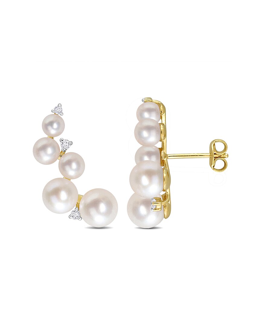 Rina Limor Silver 0.22 Ct. Tw. White Topaz 4-6.5mm Pearl Climber Earrings