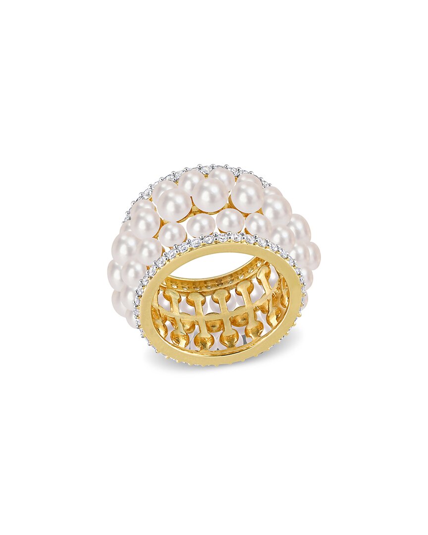Rina Limor Gold Over Silver 1.56 Ct. Tw. Sapphire 3-4.5mm Pearl Triple Row Ring