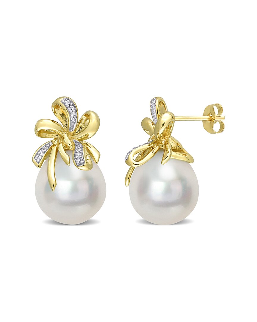 Rina Limor 10k Diamond 12-12.5mm Pearl Floral Earrings