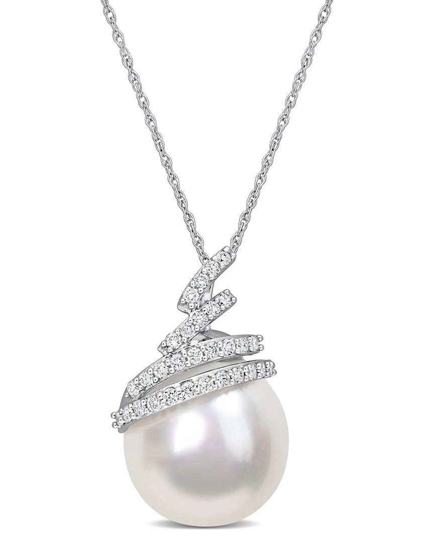 Shop Rina Limor 10k 0.24 Ct. Tw. Diamond 12-12.5mm Pearl Pendant Necklace