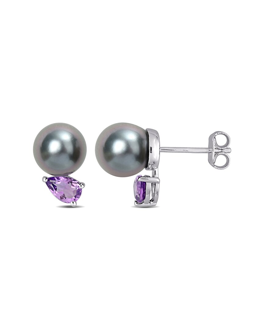 Rina Limor Silver 0.70 Ct. Tw. Amethyst 8-9mm Pearl Studs