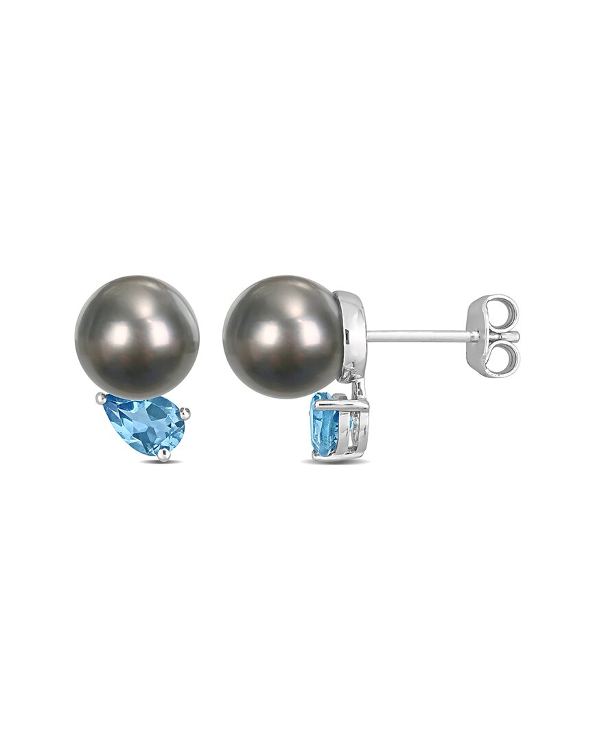 Rina Limor Silver 0.98 Ct. Tw. Topaz 8-9mm Pearl Studs