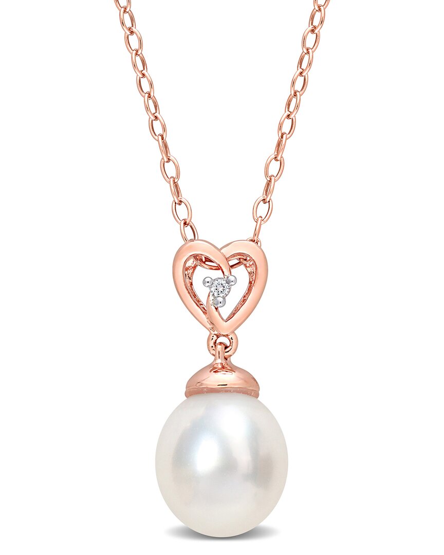 Rina Limor Rose Gold Over Silver White Topaz 8-9mm Pearl Rose Pendant