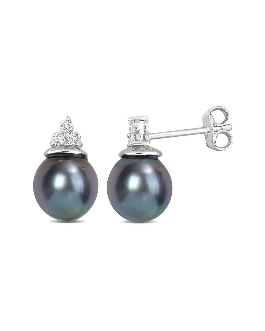 Rina Limor Silver 0.14 Ct. Tw. Diamond 8-8.5mm Pearl Earrings