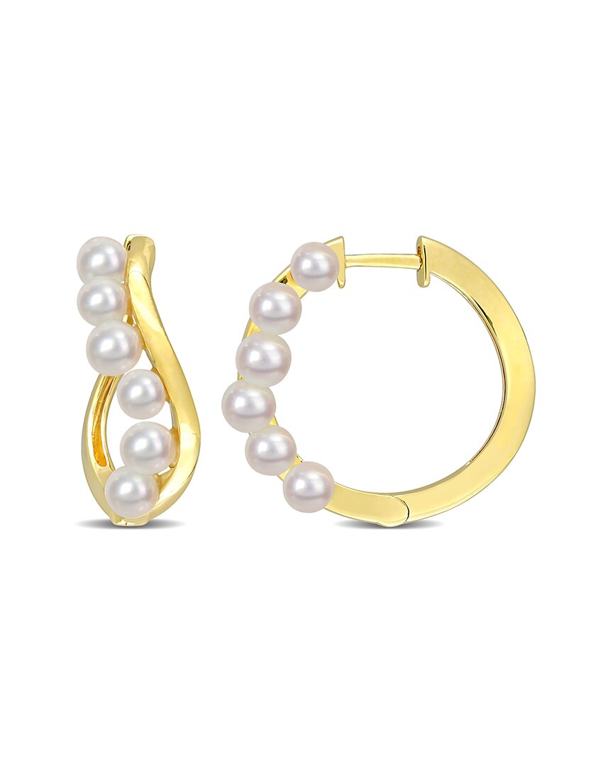 Rina Limor Gold Over Silver 3.5-4mm Pearl Hoops