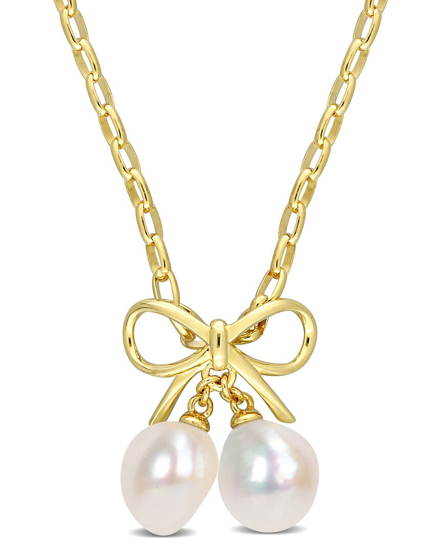 Rina Limor Gold Over Silver 7-9.5mm Pearl Bow Pendant Necklace