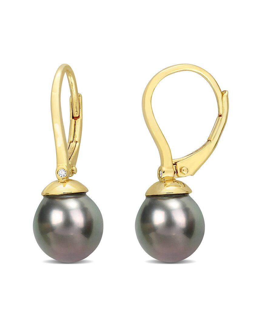Rina Limor Gold Over Silver Diamond 8-8.5mm Pearl Earrings
