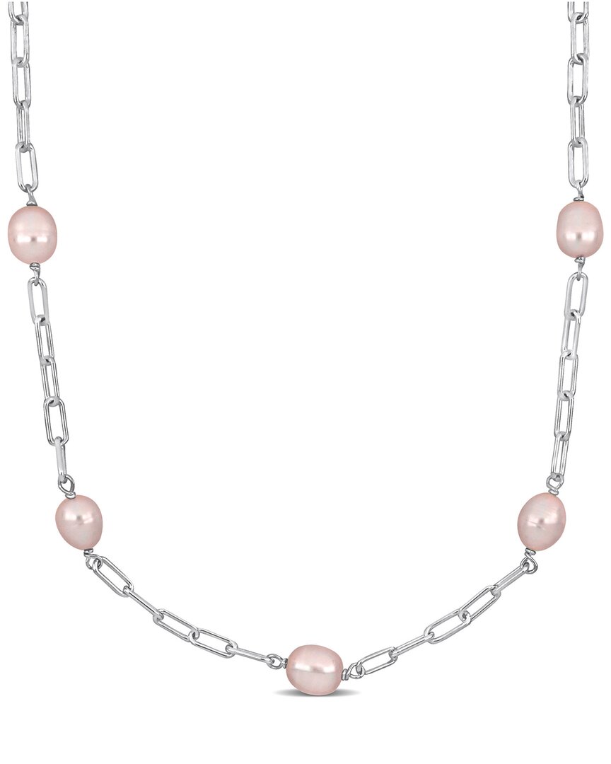 Rina Limor Silver 8-9mm Pearl Oval Link Necklace