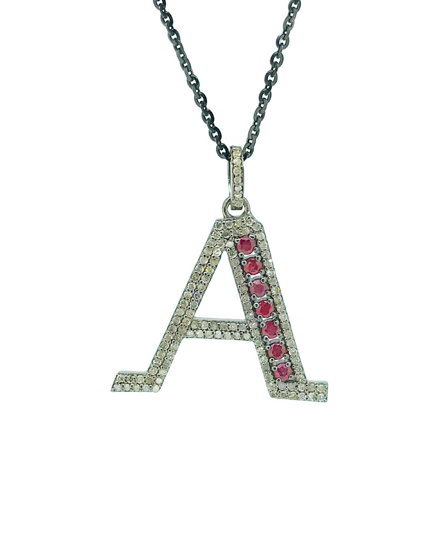 Arthur Marder Fine Jewelry Silver 1.10 Ct. Tw. Diamond & Ruby Initial Necklace (a-z)