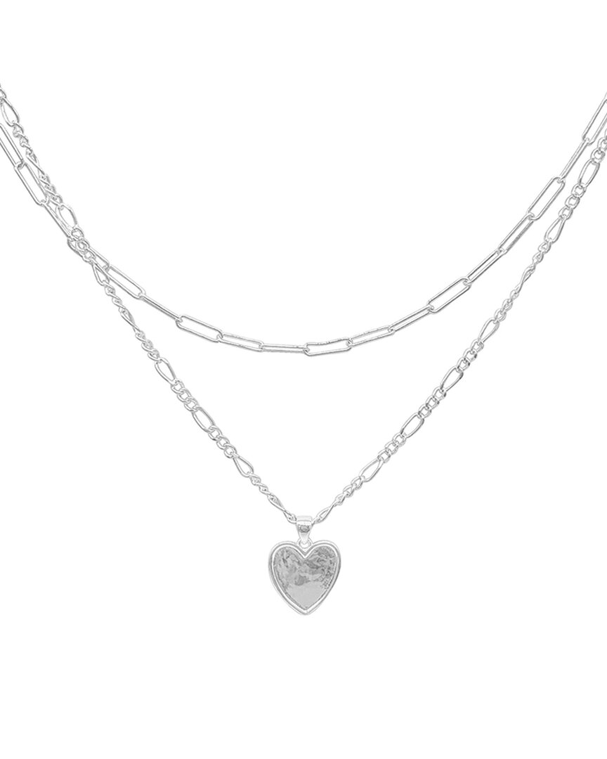 Adornia Silver Plated Paper Clip And Figaro Heart Chain Set