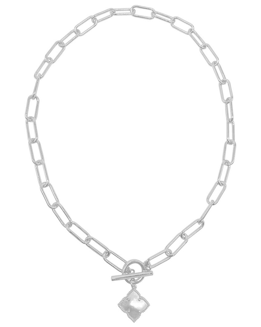 Adornia Silver Plated Mother-of-pearl Flower Paper Clip Chain Toggle Necklace