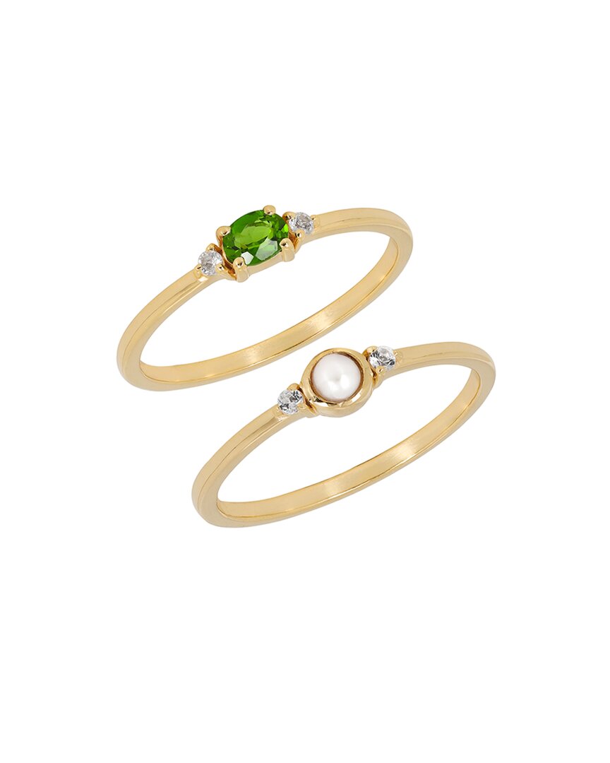 Tiramisu 14k Plated 0.39 Ct. Tw. Gemstone & 3x3mm Pearl Ring