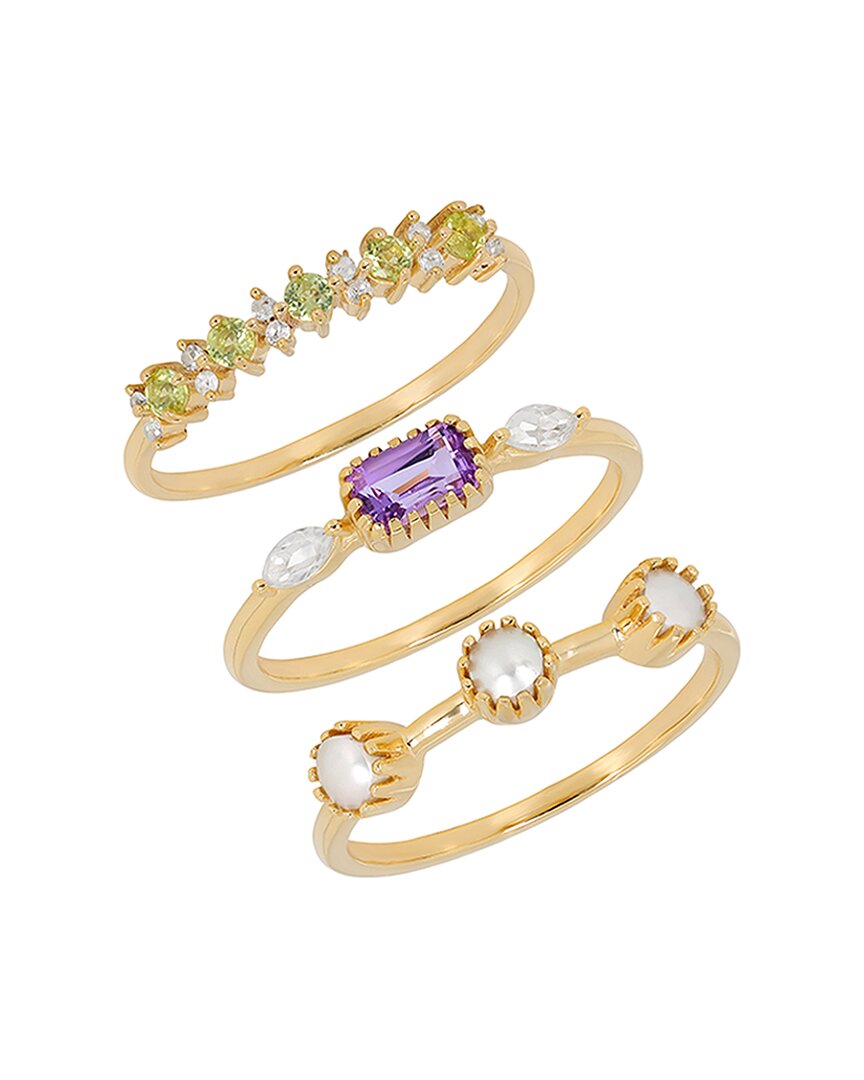 Tiramisu 14k Plated 1.36 Ct. Tw. Gemstone & 3x3mm Pearl Ring