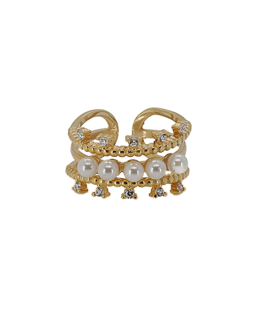 Ebru Jewelry Cleopatra Silver 0.7in Pearl Cocktail Ring In Gold