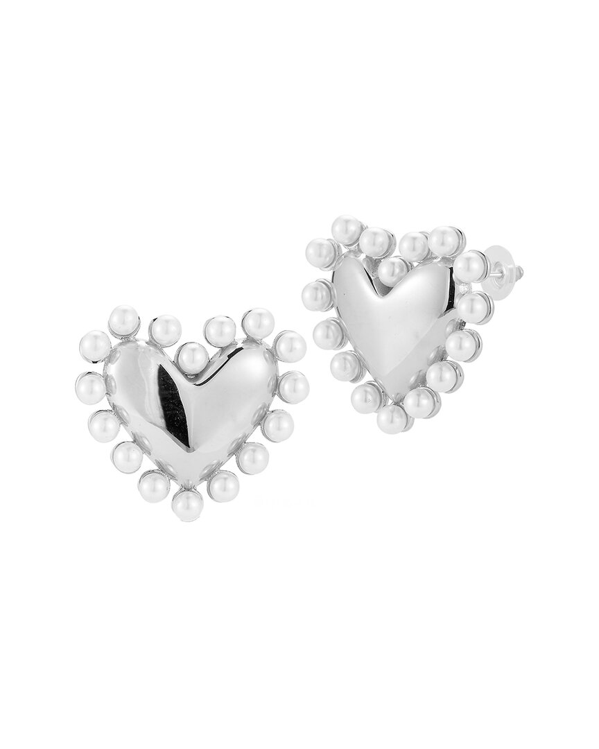 Sphera Milano Faux Pearl Heart Stud Earrings