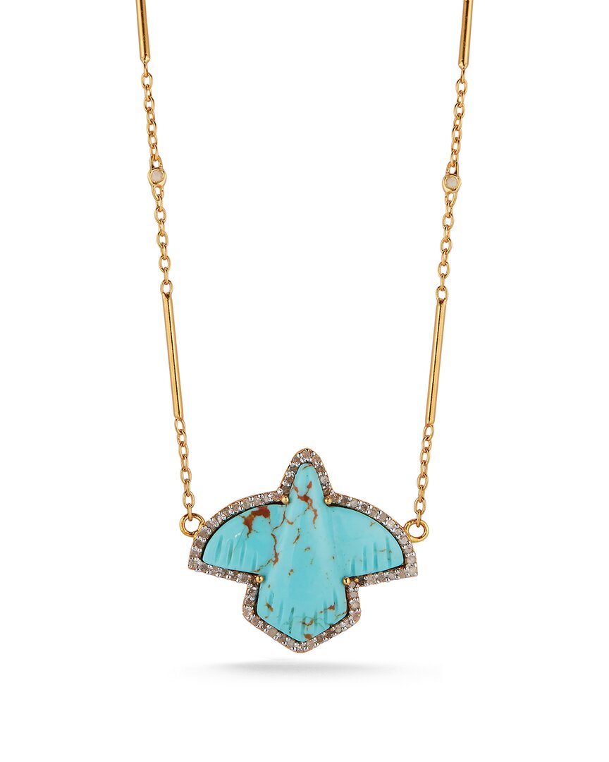Banji Jewelry 18k Over Silver 0.83 Ct. Tw. Diamond & Turquoise Bird Necklace