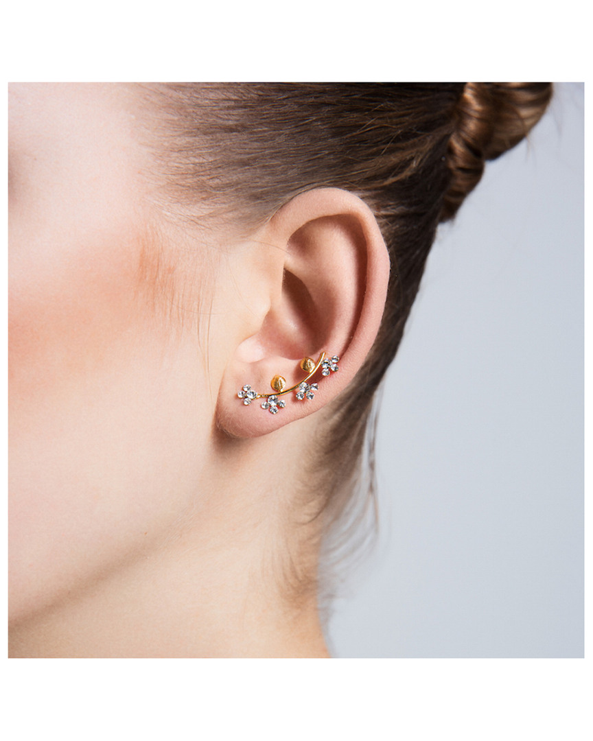 Amorium 18k Plated Cz Leaves Ear Cuff In Gold