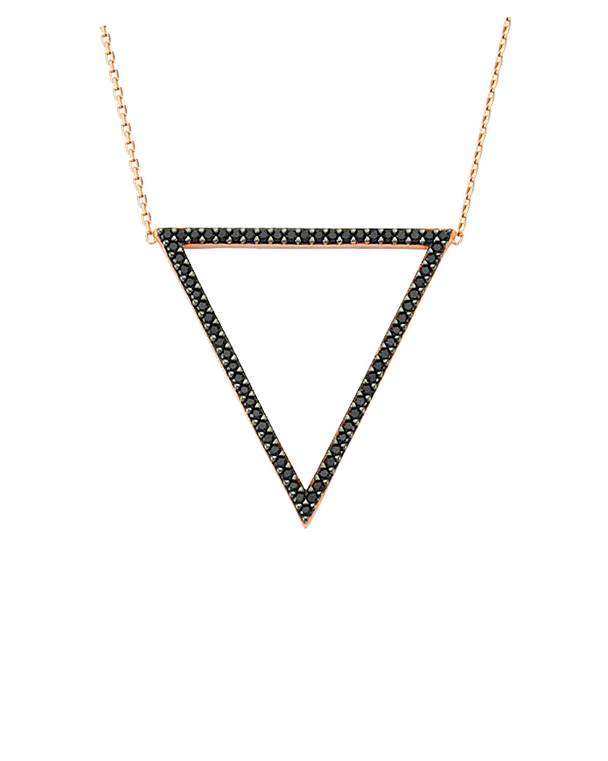 Amorium 18k Rose Gold Plated Cz Triangle Necklace In Black