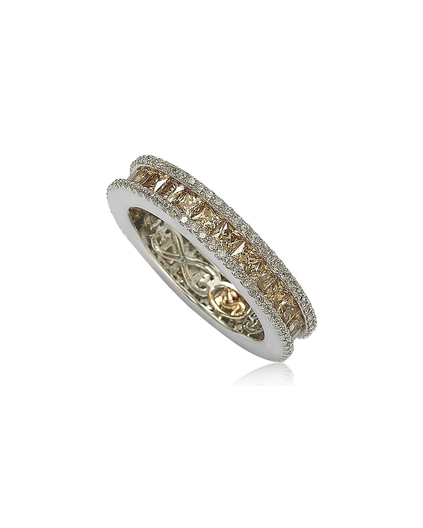 Suzy Levian Sterling Silver Princess Cut Brown Cubic Zirconia Eternity Band In Gold