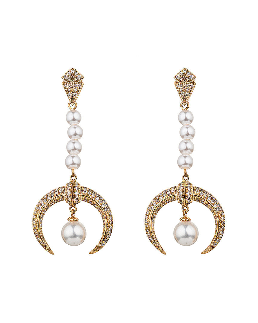 Eye Candy La Half Moon 18k Gold Plated Cz Fresh Water Pearl Earrings