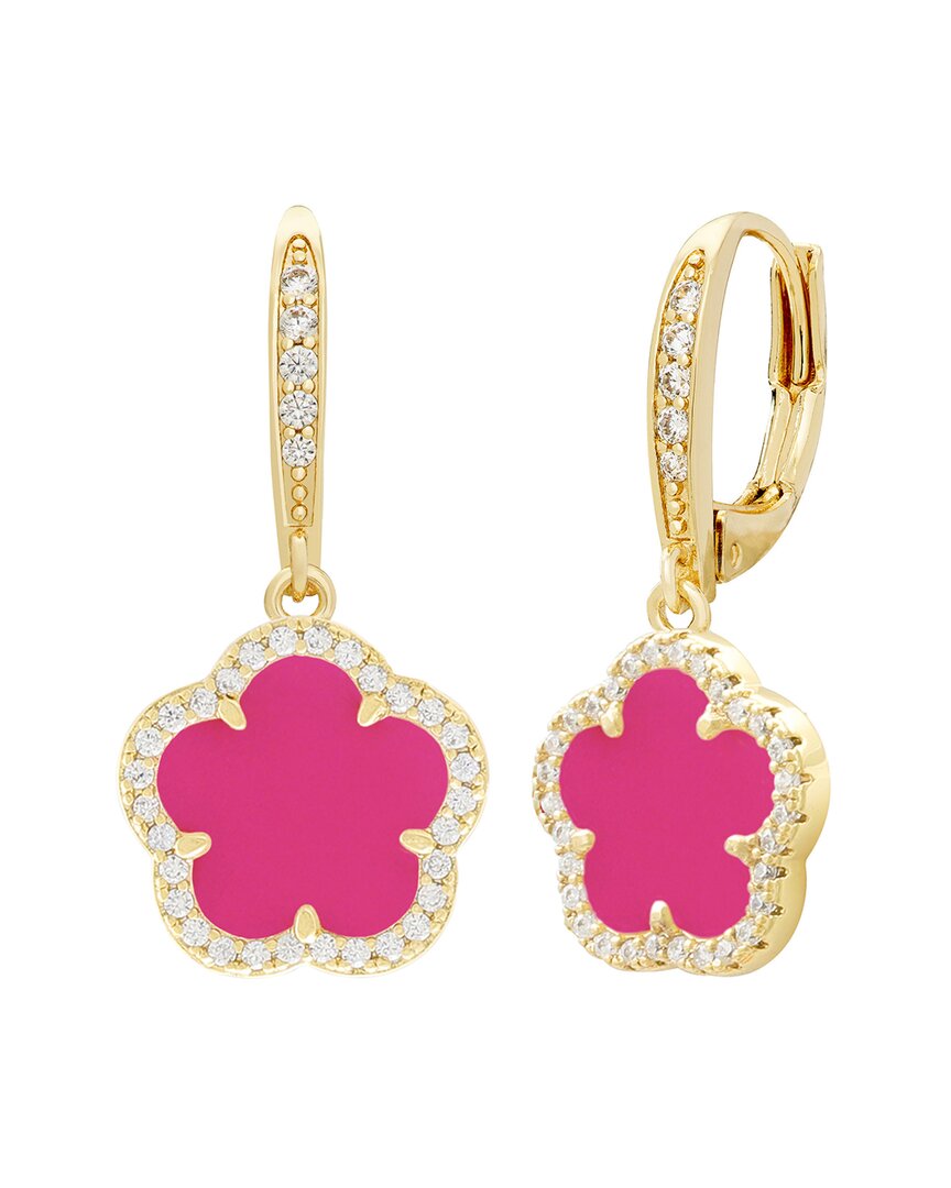 Jankuo Flower 14k Synthetic Fuchsia Cz Leverback Earrings